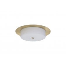 Bathroom flush light in antique brass and opal