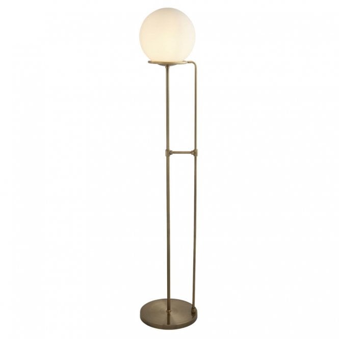 SPHERE antique brass floor lamp with opal glass shade