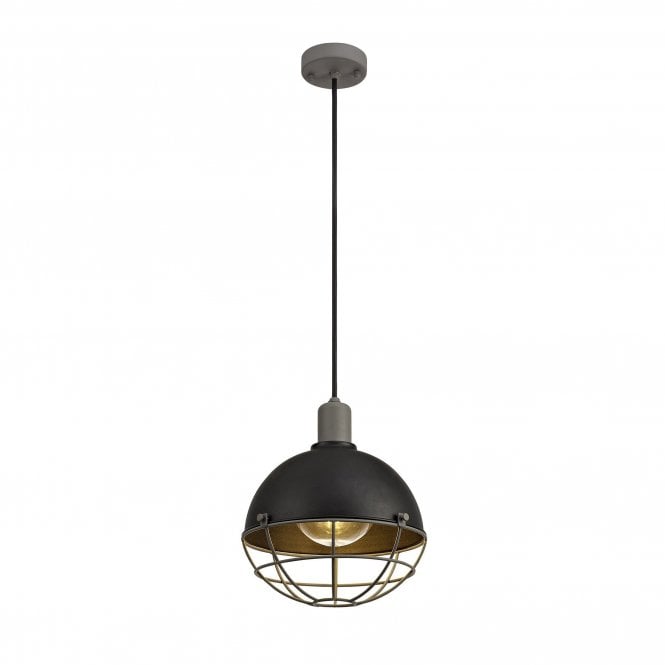 SPHERICAGE IP65 Outdoor Ceiling Pendant Porch Light Matte Black with Cage