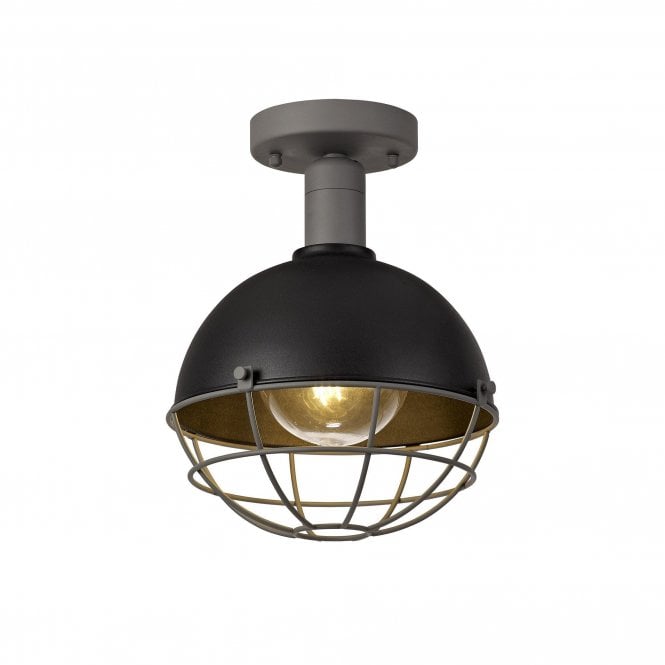 SPHERICAGE IP65 Outdoor Flush Ceiling Light Porch Light Matte Black with Cage