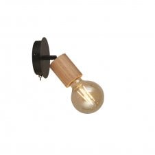 SPINNY Switched Wall Light | Wood & Black