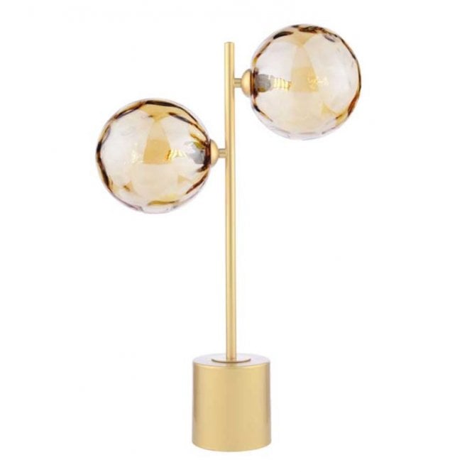 SPIRAL 2 Light Matt Gold Table Lamp with Champagne Glass Globe Shades