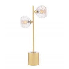 2 Light Matt Gold Table Lamp with Champagne Organic Glass Shades