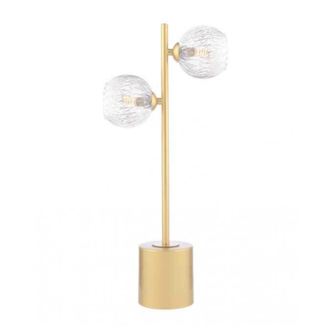 SPIRAL 2 Light Matt Gold Table Lamp with Clear Glass and Inner Wire Detail Shades
