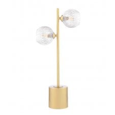 2 Light Matt Gold Table Lamp with Clear Glass and Inner Wire Detail Shades