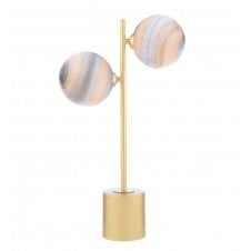 2 Light Matt Gold Table Lamp with Large Planet Glass Shades