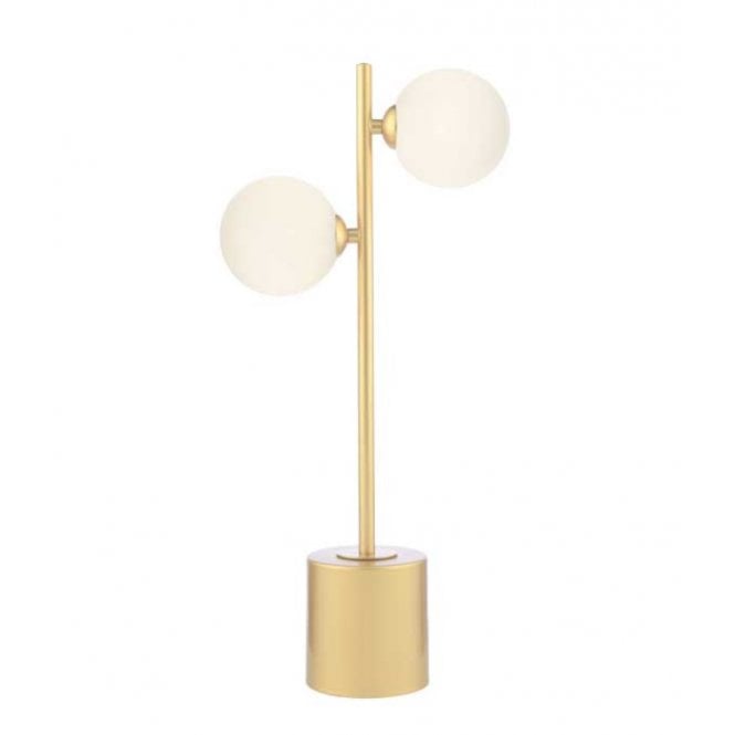 SPIRAL 2 Light Matt Gold Table Lamp with Opal Glass Globe Shades
