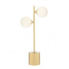2 Light Matt Gold Table Lamp with Opal Glass Globe Shades