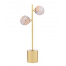 2 Light Matt Gold Table Lamp with Planet Glass Shades