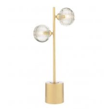 2 Light Matt Gold Table Lamp with Ribbed Glass Globe Shades