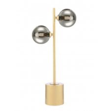 2 Light Matt Gold Table Lamp with Smoked Glass Globe Shades
