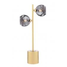 2 Light Matt Gold Table Lamp with Smoked Organic Glass Globe Shades