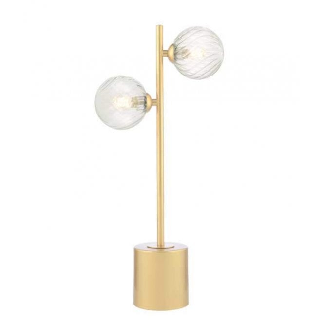 SPIRAL 2 Light Matt Gold Table Lamp with Twisted Glass Globe Shades