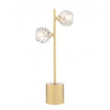 2 Light Matt Gold Table Lamp with Twisted Style Open Glass Shades