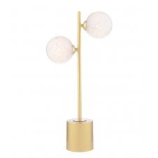 2 Light Matt Gold Table Lamp with White Confetti Glass Globe Shades