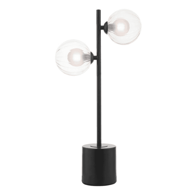 Spiral 2 Light Table Lamp | Matt Black With Opal & Clear Ribbed Glass