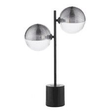 Spiral 2 Light Table Lamp finished in Matt Black With Smoked & Clear Ribbed Glass (15cm)