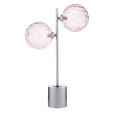 Spiral 2 Light Table Lamp finished in Polished Chrome With Pink Dimpled Glass