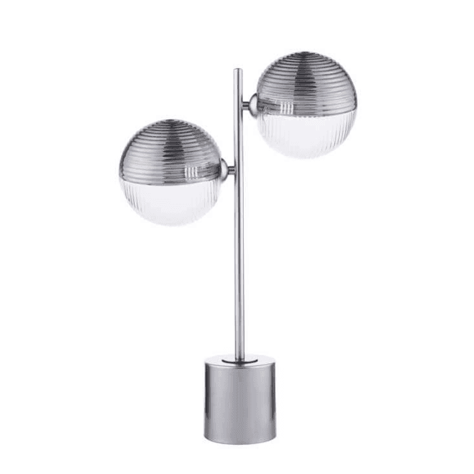 Spiral 2 Light Table Lamp | Polished Chrome With Smoked & Clear Ribbed Glass (15cm)