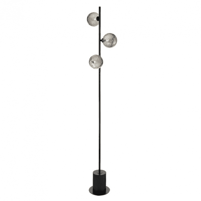 SPIRAL 3 Light Floor Lamp | Matt Black & Smoked Dimpled Glass