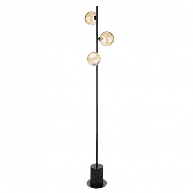 SPIRAL 3 Light Floor Lamp | Matt Black With Champagne Dimpled Glass