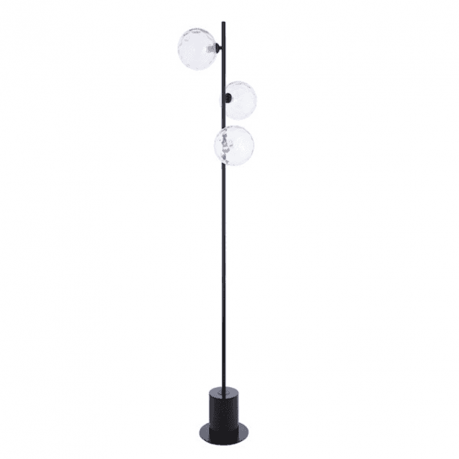 SPIRAL 3 Light Floor Lamp | Matt Black With Clear Dimpled Glass