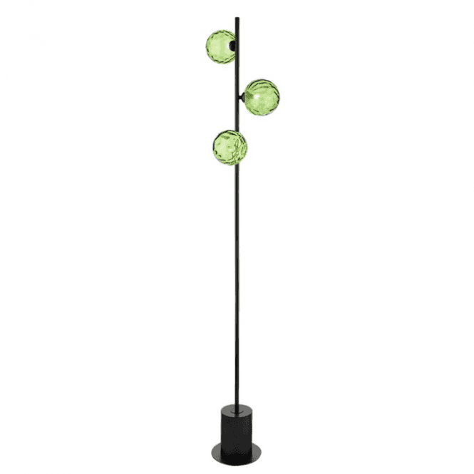 SPIRAL 3 Light Floor Lamp | Matt Black With Green Dimpled Glass