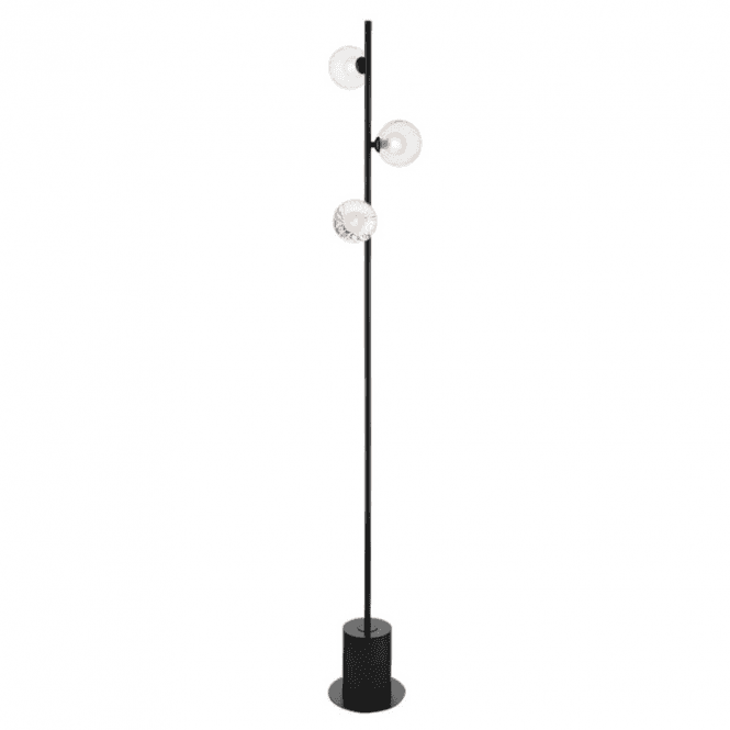 SPIRAL 3 Light Floor Lamp | Matt Black With Opal & Clear Ribbed Glass