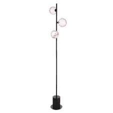 SPIRAL 3 Light Floor Lamp finished in Matt Black With Pink Dimpled Glass
