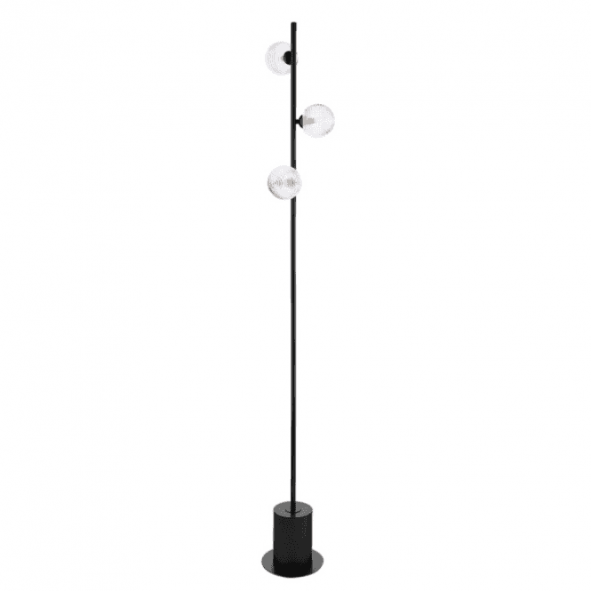 SPIRAL 3 Light Floor Lamp | Matt Black With Ribbed Glass
