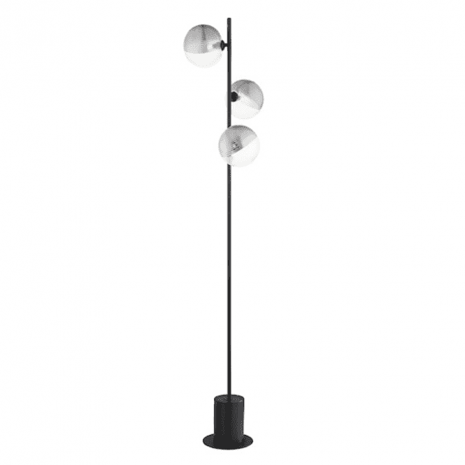 SPIRAL 3 Light Floor Lamp | Matt Black With Smoked & Clear Ribbed Glass (15cm)