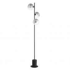 SPIRAL 3 Light Floor Lamp finished in Matt Black With Smoked & Clear Ribbed Glass (15cm)