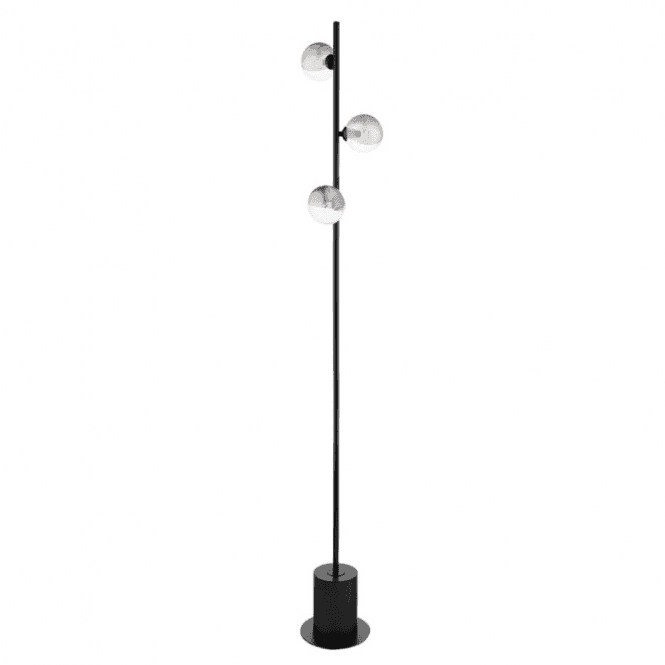SPIRAL 3 Light Floor Lamp | Matt Black With Smoked & Clear Ribbed Glass