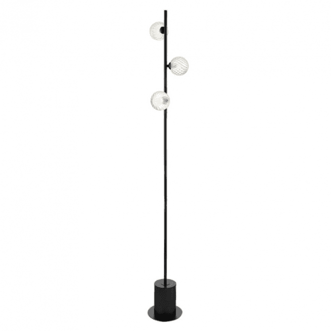 SPIRAL 3 Light Floor Lamp | Matt Black With Twisted Closed Glass