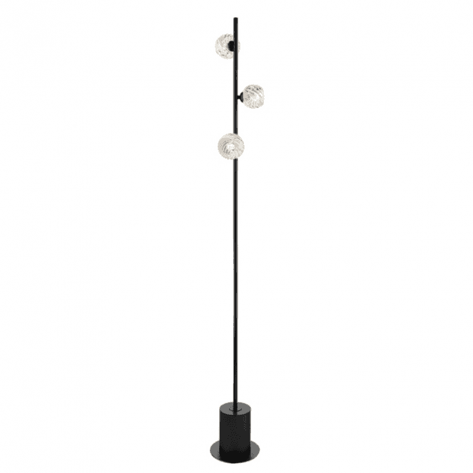 SPIRAL 3 Light Floor Lamp | Matt Black With Twisted Open Glass