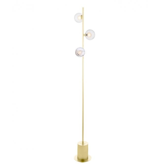 SPIRAL 3 Light Floor Lamp | Matt Gold With Opal & Clear Ribbed Glass