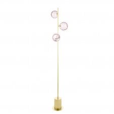 SPIRAL 3 Light Floor Lamp finished in Matt Gold With Pink Dimpled Glass