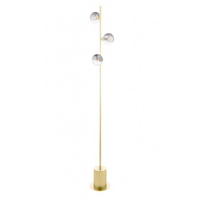 SPIRAL 3 Light Floor Lamp | Matt Gold With Smoked & Clear Ribbed Glass (10cm)