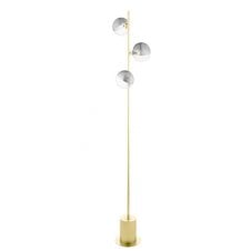 SPIRAL 3 Light Floor Lamp finished in Matt Gold With Smoked Clear Ribbed Glass (15cm)