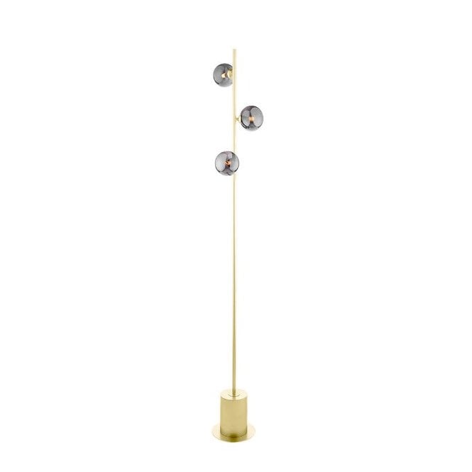 SPIRAL 3 Light Floor Lamp | Matt Gold With Smoked Glass