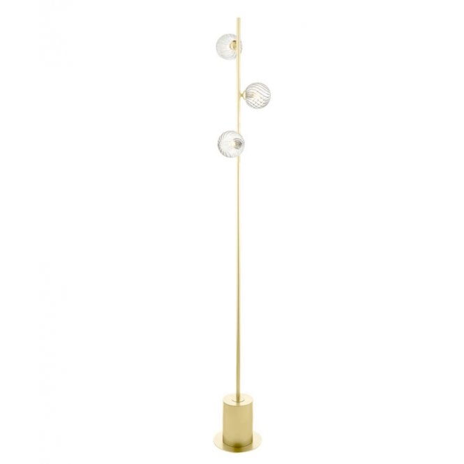 SPIRAL 3 Light Floor Lamp | Matt Gold With Twisted Closed Glass
