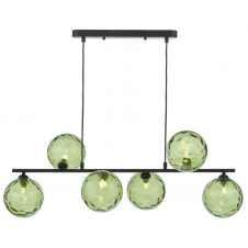 Spiral 6 Light Bar Pendant finished in Matt Black With Green Dimpled Glass