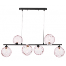 Spiral 6 Light Bar Pendant finished in Matt Black With Pink Dimpled Glass