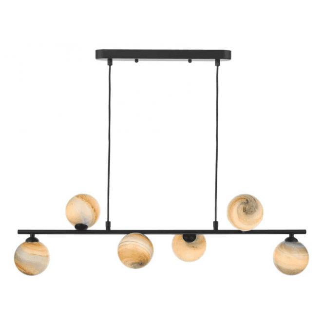 Spiral 6 Light Bar Pendant | Matt Black With Planet Glass (Large)