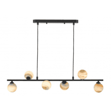 Spiral 6 Light Bar Pendant finished in Matt Black With Planet Glass (Small)