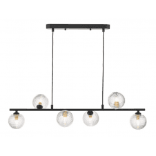 Spiral 6 Light Bar Pendant finished in Matt Black With Ribbed Glass