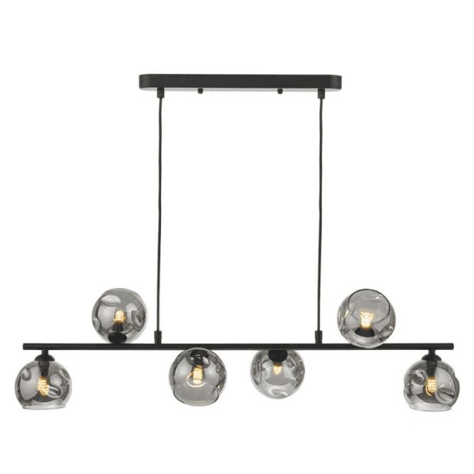 Spiral 6 Light Bar Pendant | Matt Black With Smoked Organic Glass