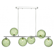 Spiral 6 Light Bar Pendant finished in Polished Chrome With Green Dimpled Glass