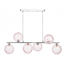 Spiral 6 Light Bar Pendant finished in Polished Chrome With Pink Dimpled Glass