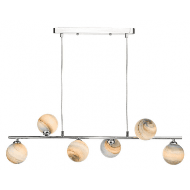 Spiral 6 Light Bar Pendant | Polished Chrome With Planet Glass (10cm)